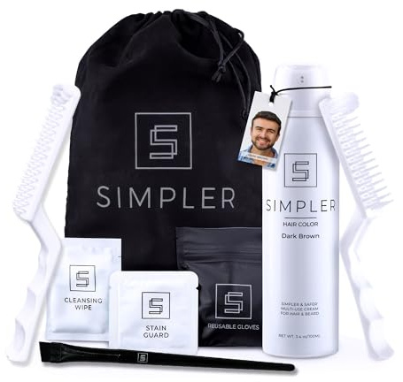 Simpler Hair Color Dark Brown Mustache and Beard Upgraded Brush Kit with 3 Brushes Included for Precision Application - Gentle, Natural Looking Beard Coloring for Men