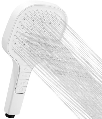 Cabezal de ducha para ahorro de agua con botón de parada y 7 tipos de chorro, cromado blanco grande
