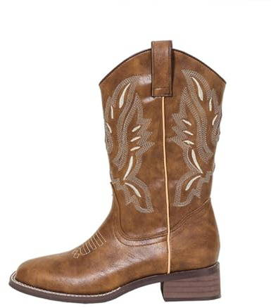 M&Catree Botas Vaqueras Occidentales de Pantorrilla Ancha para Mujer Botines Cowboy con Bordado Botas de Punta Cuadrada