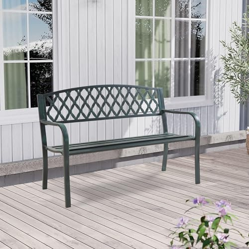 casa.pro Banco de Jardín Exterior Opsasar Diseño Clásico Resistente Sofá de 3 Plazas con Respaldo y Reposabrazos para Terraza Patio máx. 300 kg Acero 127 x 54 x 88 cm - Gris Oscuro con Pátina Verde