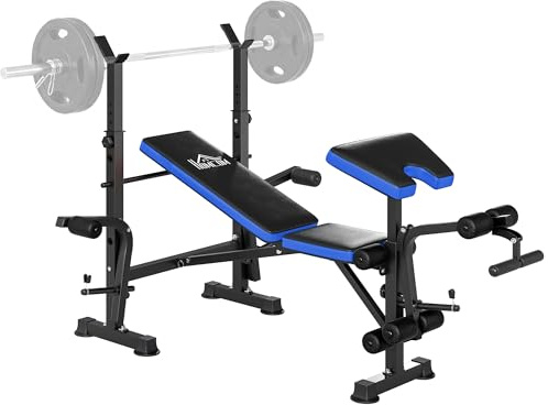 HOMCOM Adjustable Weight Bench with Leg Extension, Barbell Rack, Preacher Curl Pad, Butterfly, Multi-Function Home Gym Bench for Strength Training, Blue