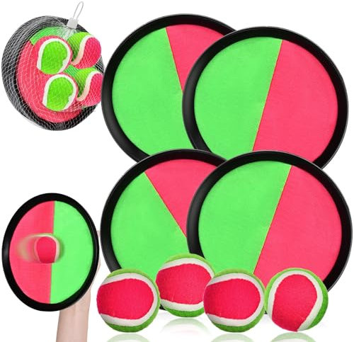 PATEMZON Jeu Catch Ball et Toss, Raquette de Plage, Disque de Jeu de Lancer, Enfants Lancer Catch Ball Jouet avec 4 Palettes et 4 Balles pour Jardin Extérieur Cour Plage Piscine