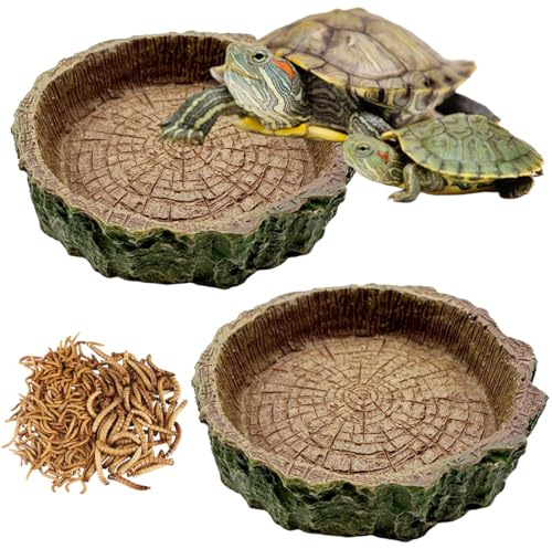 2 pièce Trompete Specialty Wood Grain Tortue Terrestre Water Bowl, Enclos Tortue Terrestre Exterieur, Terrarium Tortue Terrestre, Abreuvoir Tortue Terrestre, Accessoires pour terrarium