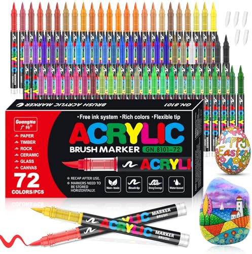VAKKI 72 Colores Rotuladores Acrilicos, Acrylic Markers Para Colorear Adultos, Marcadores AcríLicos Para Colorear, Piedra, CaligrafíA, Madera, Lienzo, Vidrio, CeráMica