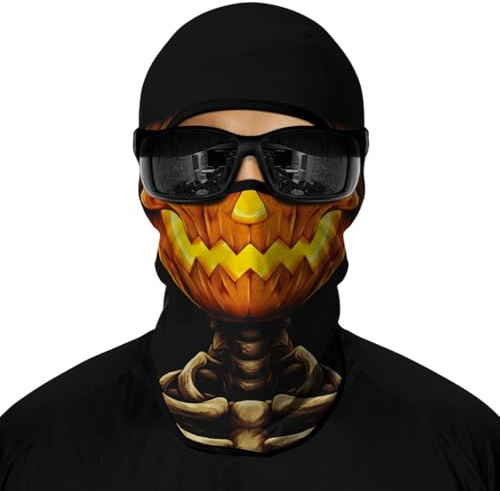 ShopINess Balaklava Dödskalle 3D UPF 40+ i Mikrofiber för Motorcykel Skidor Snowboard Cykling | Andningsbar Skidmask för Halloween Karneval och Utomhussport (Pumpa)