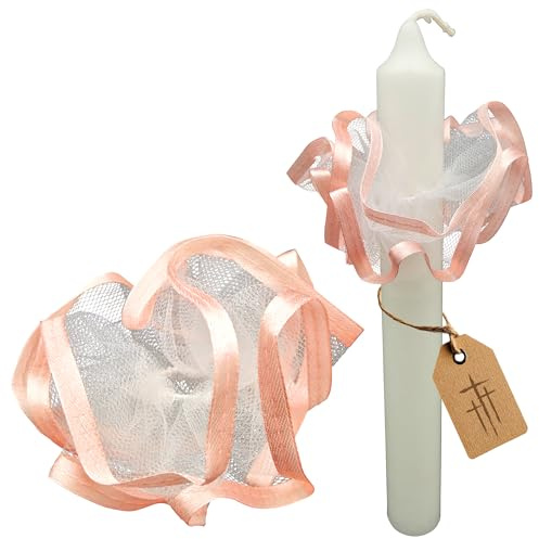 LUNEXUS Droppskydd vaxfångare för stavljus – rosa, delikat tylldroppfångare, ljusmanschett för dop och dekoration, Ø 1–4,5 cm, perfekt för dopljus flickor, skyddar tillförlitligt kläder