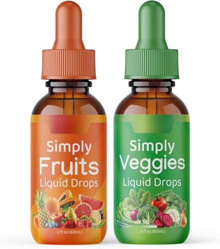 2 unidades, gotas de frutas y verduras con vitaminas y minerales, extractos de plantas naturales, apoyo energético, sin azúcar, sin OGM