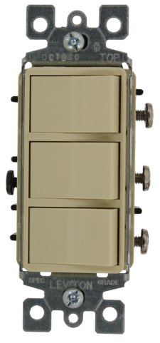 Leviton 15 Amp, 120 Volt, Individual Switches, Decora Three Rocker Combination Switch, Commercial Grade, with Ground Screw, 1755-2I, Ivory