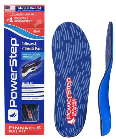 PowerStep Pinnacle Plus Met, Ball of Foot Pain Relief Orthotics, Shoe Inserts, Metatarsalgia, Arch Support, Morton's Neuroma Pain Relief, Shoe Insoles, Metatarsal Pad, Made in USA (M 8-8.5, W 10-10.5)