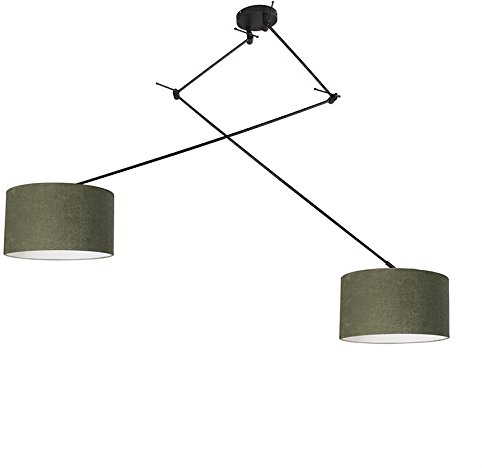 Qazqa - Modern Hängelampe I Pendellampe I Pendelleuchte schwarz mit Schirm 35 cm grün verstellbar - Blitz III 2-flammig I Wohnzimmer - Stahl Rund - LED geeignet E27