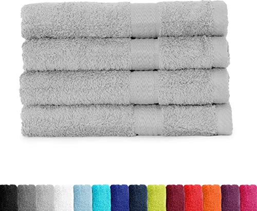 BaSaTex - Handtuch Set für Gäste 4er Pack - Frottee-Handtücher mit Aufhängeschlaufe aus weicher Baumwolle in 50x100 - Waschtücher für Gäste Öko-Tex Made in Green Zertifiziert - Silber