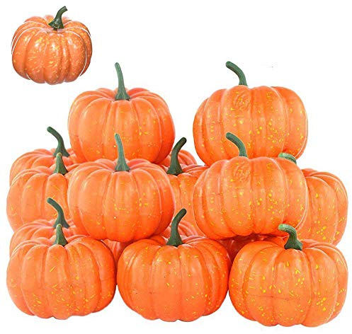 Rocutus 12 Pieces Artificial Mini Pumpkins, Lifelike Simulation Fall Pumpkins for Halloween Thanksgiving Autumn Theme Party Decorations (Orange)