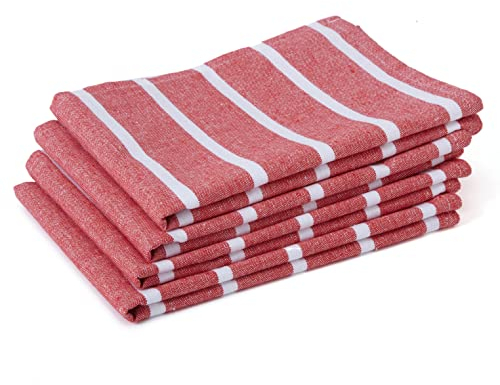Encasa XO Küchentücher X-Large 70x45 cm (4er-Set) Antibakterielles Finish, Baumwolle, saugfähig zum Reinigen und schnellen Trocknen von Tellern - Roma rote Streifen