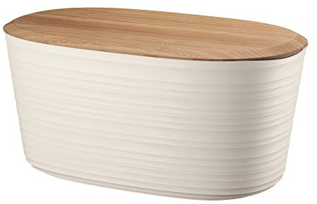 Guzzini - Tierra, Récipient à Pain en Plastique Recyclé avec Couvercle à Hacher en Bambou - Blanc Lait, 39,2 x 23,2 x h19cm, 10 lt - 179600156