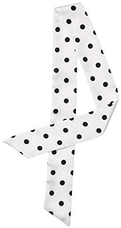 sourcing map 50s Skinny Silky Scarf Polka Dots Waistband Long Narrow Neckscarf Bag Handle Accessory White Medium Dot S