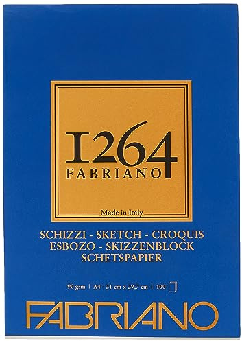 Honsell Fabriano Schizzi 19100632 Sketch Paper 1264 Glued at The Top 90 g/m² DIN A4 100 Sheets Ivory White Acid Lightly Grained for All Drying Techniques
