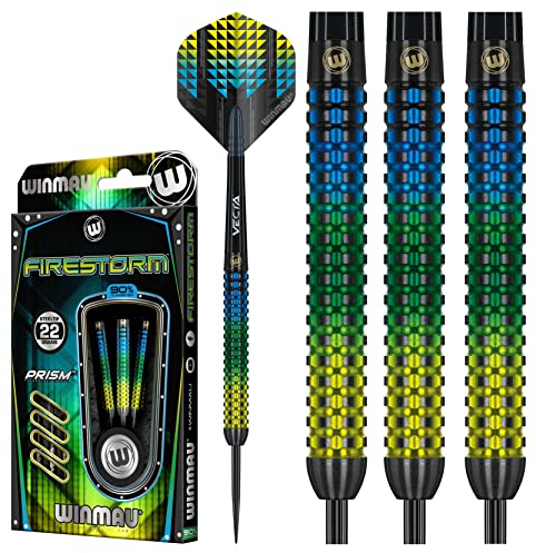 WINMAU Firestorm 22 Gramm Profi Wolfram Steeltip Dartpfeile Set mit Flights und Schäfte