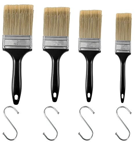YIXISI 4 Pièces Pinceaux Plat, Pinceaux à Lasure, Brosse Rectangulaire lasure, Pinceau Lasure, Avec 4 crochets en S, Convient à tous les outils de peinture décorative (1, 1.5, 2, 3 pouces)