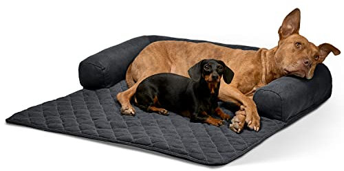 Lous Sofaschutz Hund – Hundedecke Sofa Hundebett Couch – Handgefertigte Hundematte mit Rand – Waschbar bis 90 Grad und besonders kuschlig – Größe: L ca. 90x90x13cm (Schwarz)