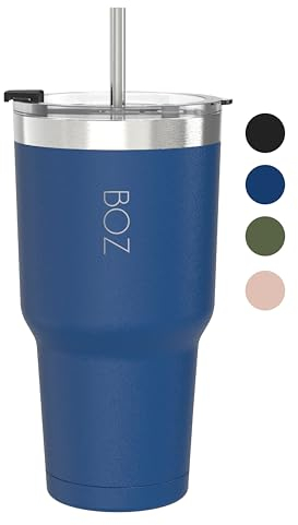 BOZ Insulated Tumbler with Lid and Straw - Stainless Steel - Thermal Cup Perfect for Hot and Cold Drinks - BPA Free (900 ml / 30oz, Blue)