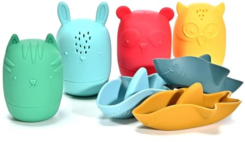 7-Piece Mold Free Silicone Baby Bath Toy Set for Infants 6-12 Months, Bathtub Toys for Toddlers 1-3, Water Toys, Pool Toy, Dishwasher Safe