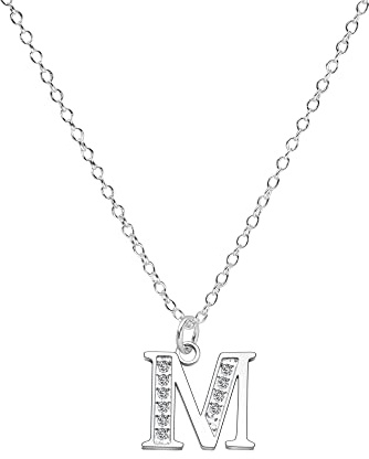 Kraven S925 Silver Initial Necklace Charm Necklace, Dainty Cubic Zirconia Letter Dainty Necklaces Jewelry Birthday Gifts for Women Girls (M)