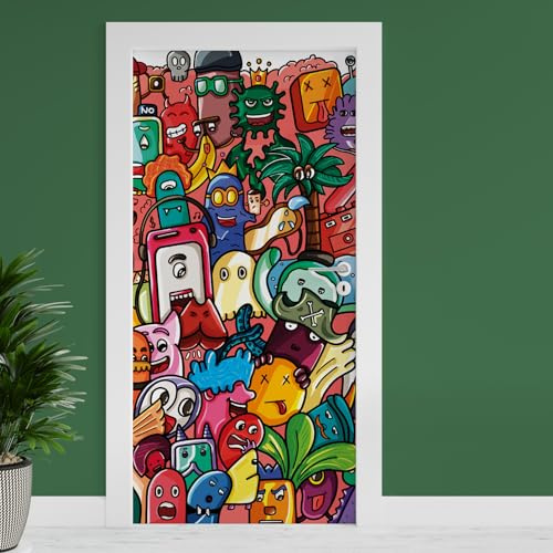 Finest Folia dörrfolie 90 x 200 cm, dörrtapet, dörrposter, folie för dörr, vardagsrum, barnrum, kök, dörrklistermärken, badrum, klistermärken, självhäftande, TF03 (13 doodles)