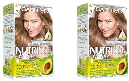 Garnier Nutrisse Tinte Permanente, Tono 7 Rubio, 160ml (Paquete de 2)