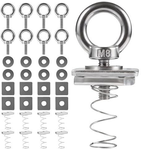 Strut Channel Nut and Eye Bolt Set - Heavy Duty Stainless Steel Eye Bolts M8, M10 | Zinc Plated Spring Nuts, Long Spring for Unistrut, M8, Pack of 8