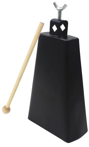 MuzcYM Cloche à Vache en Acier 8 Pouces, Instrument de Percussion à Main avec Bâton Cloches Métalliques pour Tambour, Musique du Monde & Jazz Accessoire Professionnel pour Ensembles Musicaux