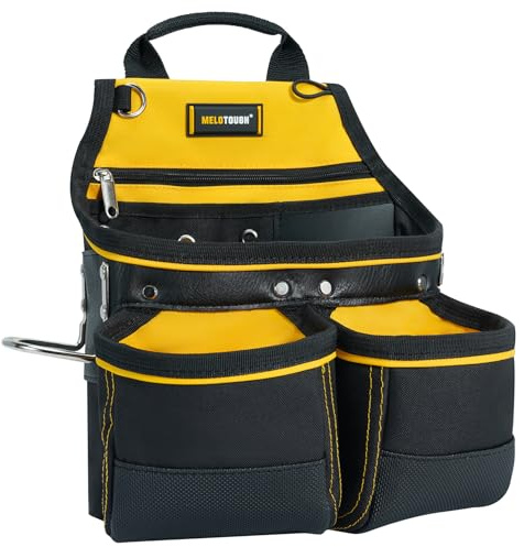 MELOTOUGH Carpenter Tool Pouch with 10 Pockets,Electrician,Framer Belt Bag,with Belt Clip，Tool Belt Pouch with Hammer Holder for Roofers,Constructors,Handyman,Electrician
