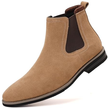 DADAWEN Bottine Homme Cuir Daim Chelsea Boots Mode Chaussures Confortables Bottes Homme- Kaki 45