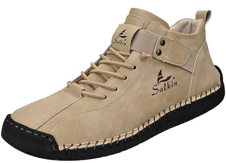 Scarpe da Neve Uomo Stivali da Lavoro Tattici Militari da Uomo Escursionismo Pelle Stivali da Combattimento Stivali Anfibi Stivali Moto Texani Neri Sneakers Tela Uomo (Beige, 47)