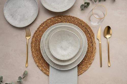 Élégant service à dîner 24 pièces, 100% porcelaine, avec assiettes, bols, assiettes à dessert, passe au lave-vaisselle et au micro-ondes, parfait pour toutes les occasions