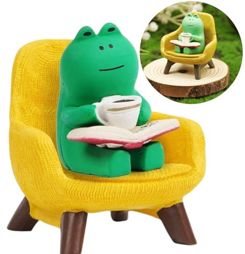 Miniature Frog Statue,Cute Resin Frog Statue,Mini Frog Figurines,Creative Funny Frog Sculpture,Frog Decoration for Indoor,Mini Frog Cat Figurines with Small Sofa,Whimsical Decor,Frog Ornaments