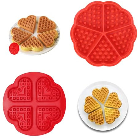 PHMING 2 Pezzi Stampo Waffle Forno, Forma Cuore Stampo per Waffle da Dessert, 4 Cavità e 5 Cavità Stampo da Forno per Waffle, Stampi Forno Silicone Rosso, per Preparare Waffle, Torte, Cioccolatini