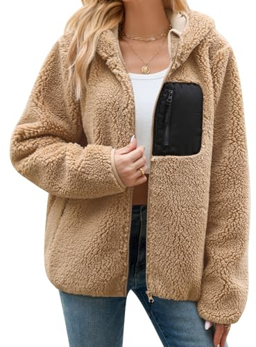 RITOSTA Veste Polaire Femme Hiver Sweat à Capuche Zippé Chaud Blouson Manteau Doublure Manteaux à Capuche Manche Longue Jacket Automne Casual Outwear avec Poches(Khaki,L)