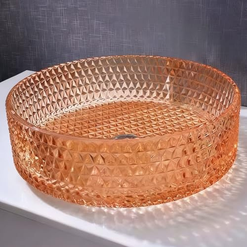 ZYCDP Lavabo Sobre Encimera Vidrio 360 X 360 X 112 mm Lavabo Cristal Sin Orificio para Grifo Color Naranja