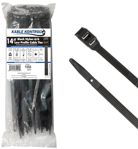Kable Kontrol Low-Profile Double Locking Cable Ties – 14 Inch 120 Lbs 100 Pcs UL Listed Nylon Inline Zip Ties - Chemical, UV & Abrasion Resistant Ties for Automotive, Medical & Industrial Use - Black