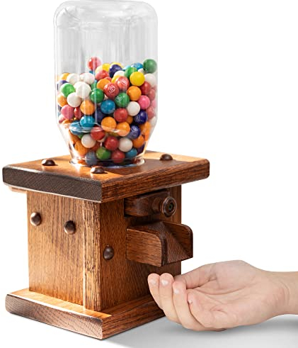 Peaceful Classics Dispensador de caramelos de madera, envases hechos a mano Amish y almacenamiento para gomitas o cacahuetes, máquina de chicles de almacenamiento de madera para bolos o M&Ms,