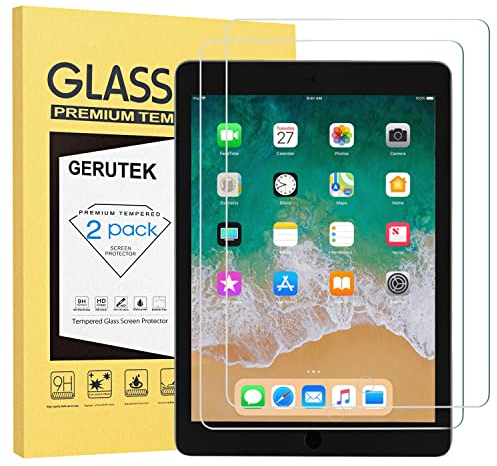 Gerutek [2 Piezas] Protector Pantalla para iPad 9,7 pulgadas (2018/2017 Modelo, 6ª/5ª Gen), iPad Air 2 / Air 1, iPad Pro 9,7, Dureza 9H, Ultra transparente, Antiarañazos, Antihuellas Cristal Templado