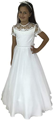 deine-Brautmode Kommunionkleid Kleid Kommunion Spitze Perlen Strass Sophie 140