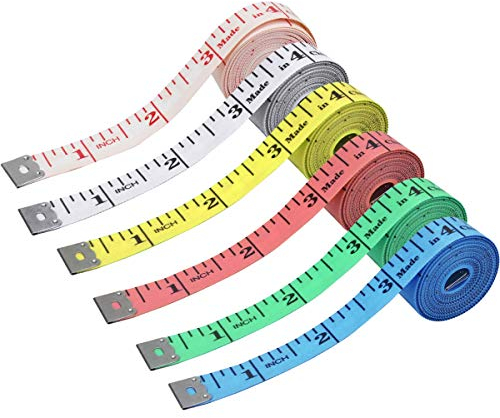 12Pcs Metre Ruban Corps, Ruban à Mesurer Doux, Mètre Ruban Couturière, Double Face Mètres à Ruban de Couture pour Fitness du Corps, 60 Pouces/150 cm, 6 Couleurs