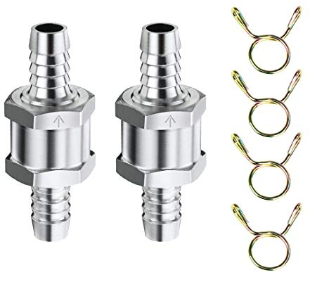 HONGECB 2 Stück Aluminium Kraftstoff Rückschlagventil, für Auto Vergaser Niederdrucksystem, Kraftstoff Rückschlagventil für Auto, 6-12 mm Aluminium Ventil Rückschlagventil, mit Federklammer (6mm)