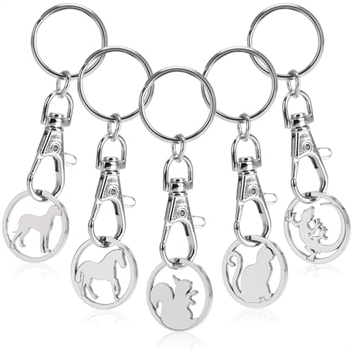 com-four® 5x Porte-clés en métal avec mousqueton et puce de panier - puce de magasinage amovible comme porte-clés (05 pièces - animaux)
