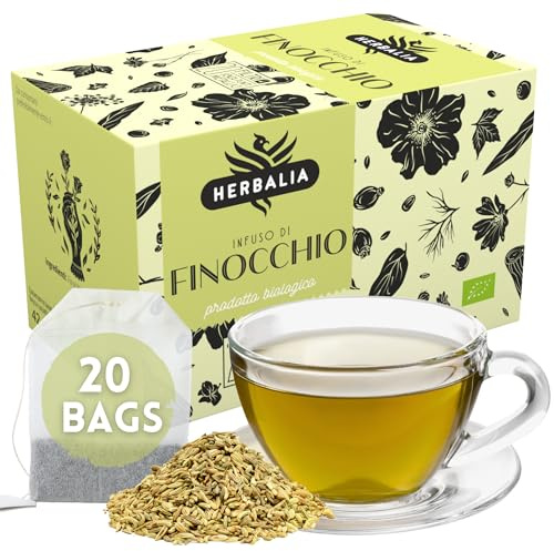 HERBALIA - Tisana de Hinojo en Bolsitas, Caja de Infusión de Hinojo con 20 Bolsitas sin Grapas para Infusiones y Tés