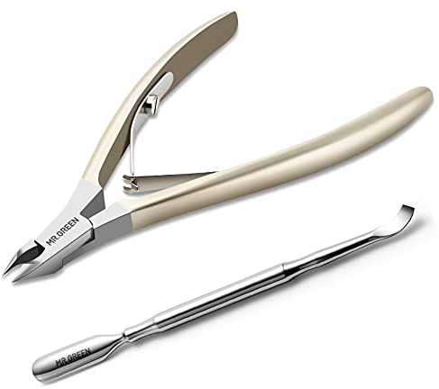 MR.GREEN Forbicine per Cuticole Tronchese per Cuticole in Acciaio Inossidabile e Spingitore per Salone e Casa Set Manicure e Pedicure(Perla di Nichel+Putter)