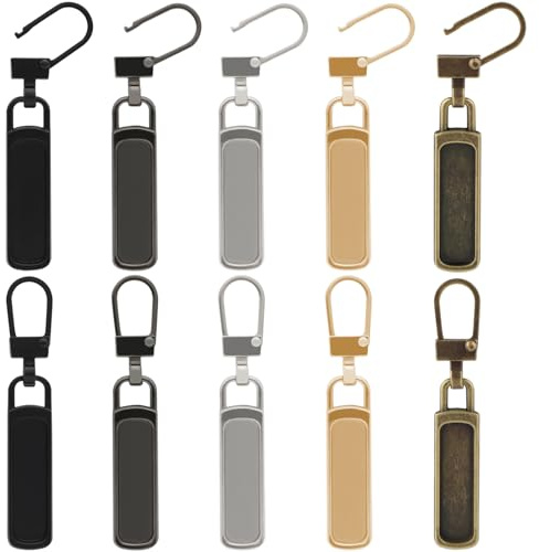 Zipper Pull Replacement for Small Holes, 10 Pcs Detachable Tiny Zipper Tab Slider for Luggage Jackets Backpacks Suitcase Purse Coat Pants(Silver, Black, Gold, Gun Black)