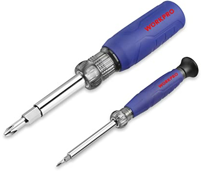 WORKPRO 6-in-1 Basic & 4-in-1 Electronics Screwdriver/Nut Driver Set Tool Confort Grip, 2PCS Portable Screw-driver, 8 Basic & Precision Bits (Philips/Slotted), 2 Nut Driver Sizes