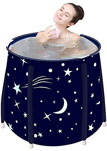 Baignoire Pliante pour Adulte, Hauteur 65 cm, Baignoire portable et Pliable avec Montage Rapide pour la Douche, Idéal pour le Bain de Glace & Chaud (Étoile bleu)